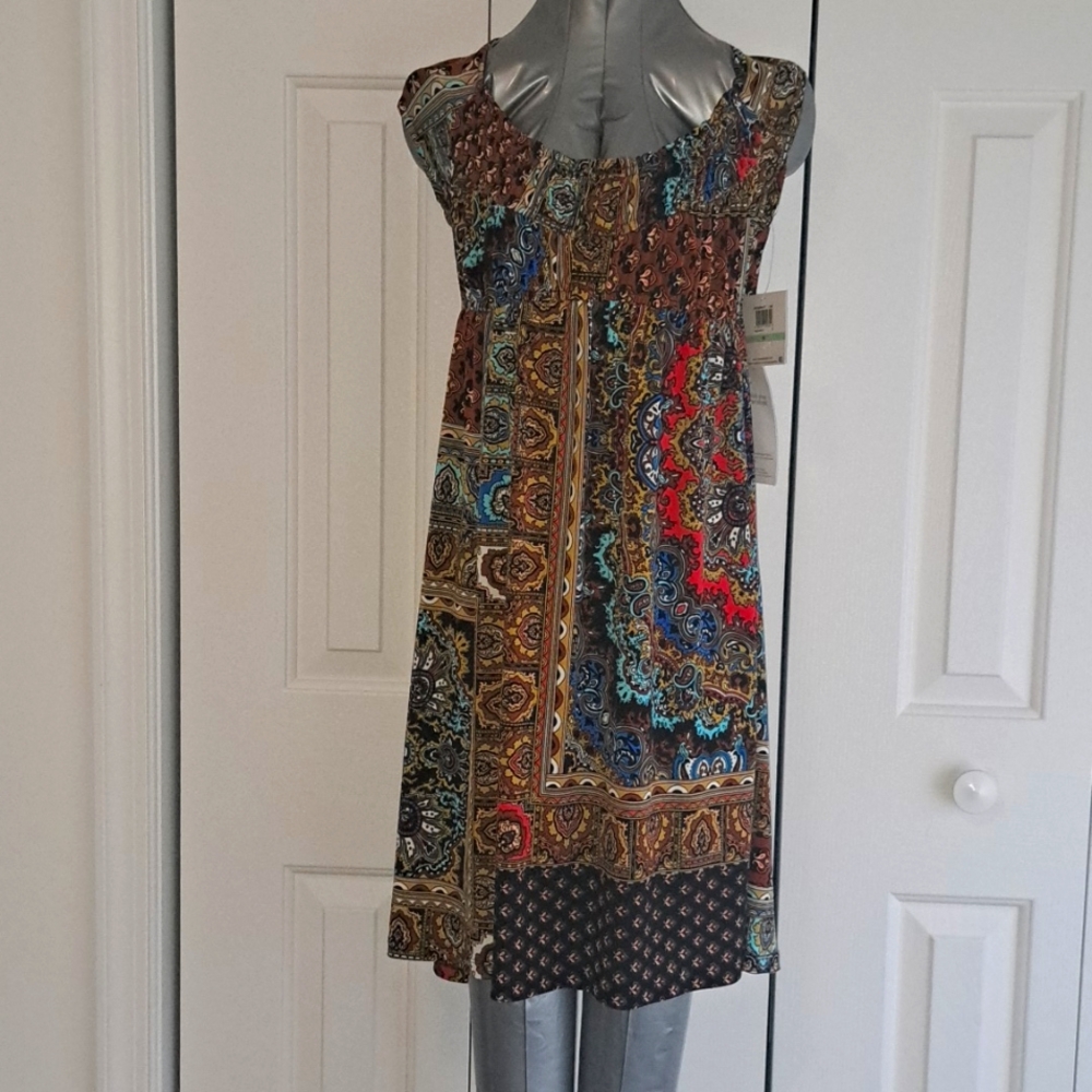 Muse Black Multi-Colored Knee Lenght Dress -Size 8